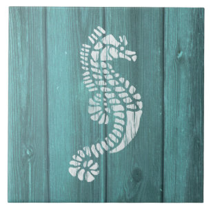 Nautical Blue Weatherboard Seahorse Design Tile