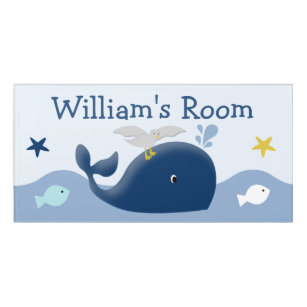 Nautical Blue Whale Kid's Nursery Door Sign