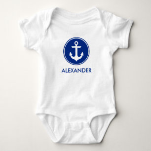 Nautical Blue White Anchor Personize Baby Bodysuit