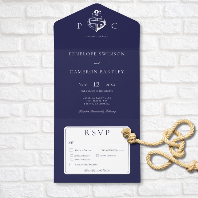 Nautical Blue & White Modern Dinner All In One Invitation (Nautical Blue & White Modern Dinner All In One Invitation)