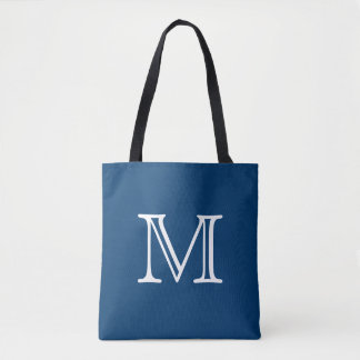 Nautical Blue White Monogram Tote Bag
