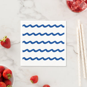 Nautical blue white ocean sea waves modern coastal napkin