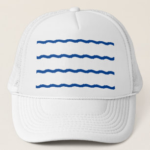 Nautical Blue white sea waves stripes pattern Trucker Hat