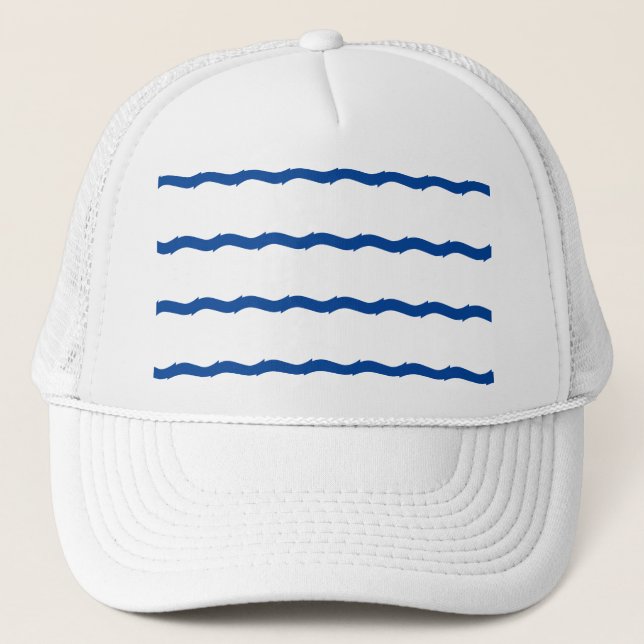 Nautical Blue white sea waves stripes pattern Trucker Hat (Front)