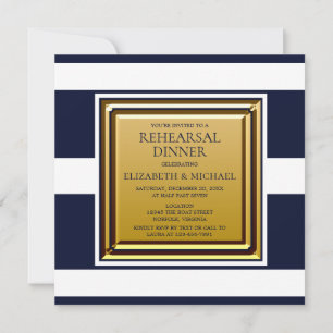 Nautical Blue White Stripe Anchor Rehearsal Dinner Invitation