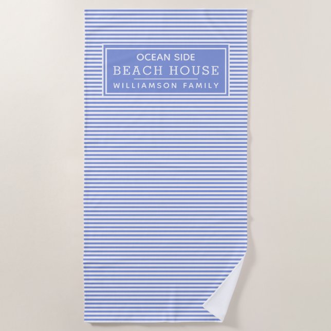 Nautical Blue & White Striped Beach House  Towel (Front)