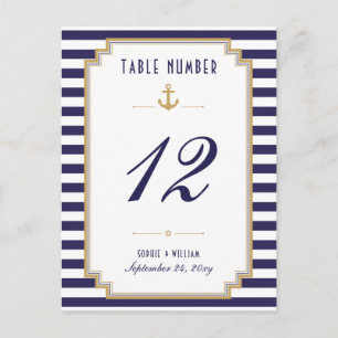 Nautical Blue White Striped Table Number Card
