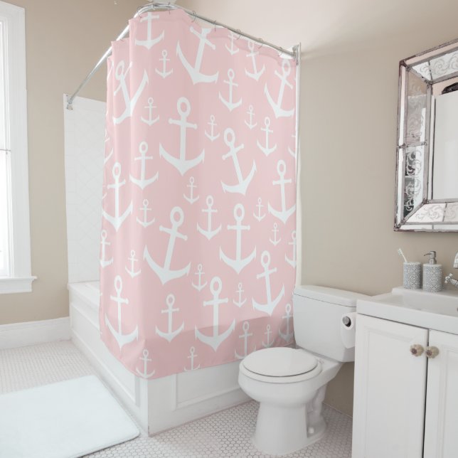 Nautical blush pink & white anchor pattern (In Situ)
