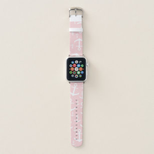 Nautical blush pink & white anchor pattern apple watch band
