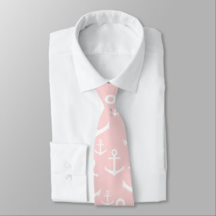 Nautical blush pink & white anchor pattern tie