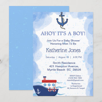 Nautical Boat Ahoy It's a Boy Baby Shower   Invitation