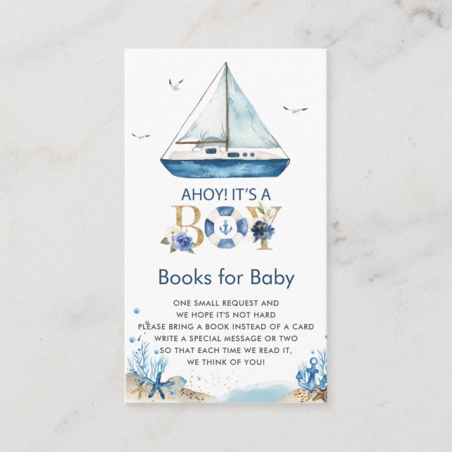 Nautical Boat Ahoy It's a Boy Books for Baby Enclosure Card (Front)