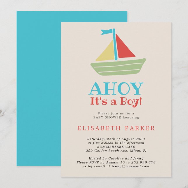 Nautical boat Ahoy Its a Boy chic baby shower Invitation (Front/Back)