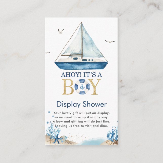 Nautical Boat Ahoy It's a Boy Display Shower Enclosure Card (Front)