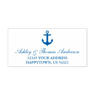 Nautical Boat Anchor Address Blue Self-inking Stamp