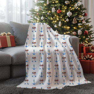 Nautical Boat Anchor and Life Ring Holiday Sherpa Blanket