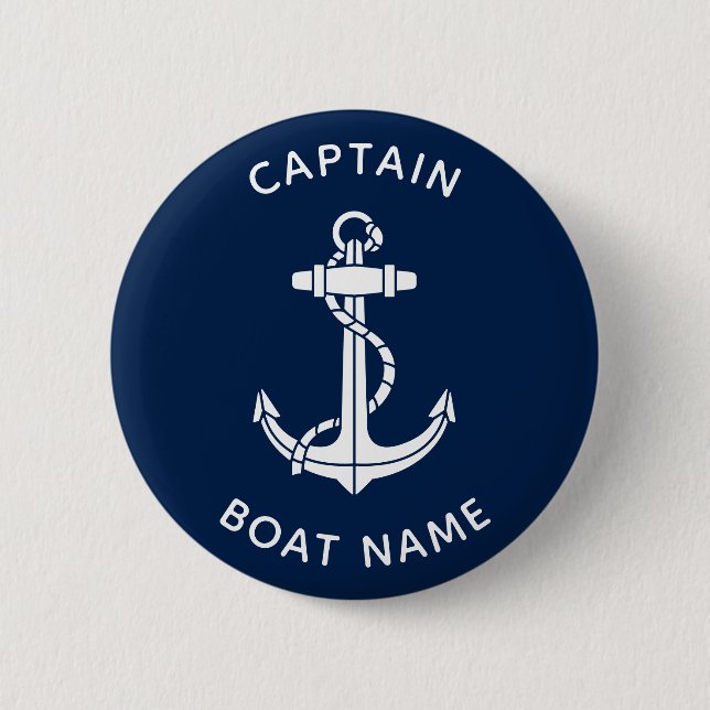 Nautical Boat Anchor and Name Captain Custom 2 Inch Round Button (Front)