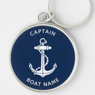 Nautical Boat Anchor and Name Captain Custom Keychain