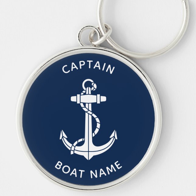 Nautical Boat Anchor and Name Captain Custom Keychain (Front)