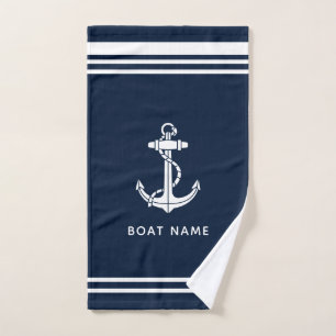 Nautical Boat Anchor and Name Cruise Custom Hand Towel