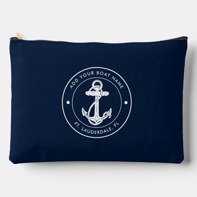 Nautical Boat Anchor and Name Custom Cruise Accessory Pouch (Front)