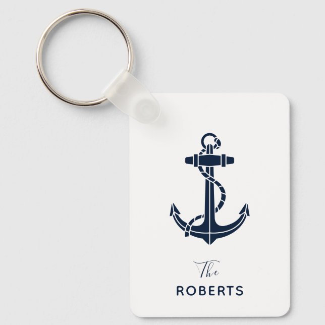 Nautical Boat Anchor and Name Script Custom Keychain (Front)