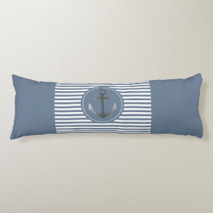 Nautical Boat Anchor Blue and White Striped Body Pillow
