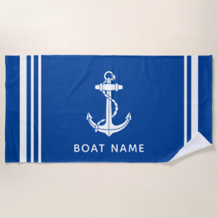 Nautical Boat Anchor Blue Custom Beach Towel