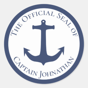 Nautical Boat Anchor Custom Captain Name Classic Round Sticker