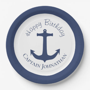 Nautical Boat Anchor Custom Captain Name Paper Plate