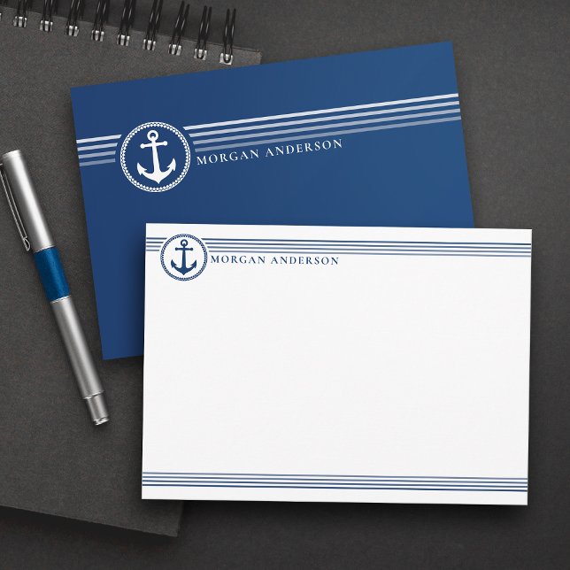 Nautical Boat Anchor Custom Name Navy Blue White Card (Creator Uploaded)