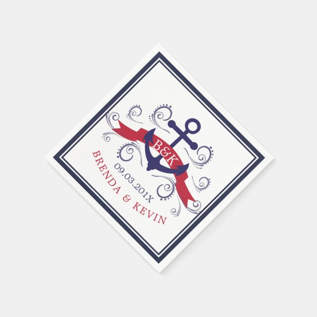 Nautical boat anchor & elegant swirls monogram napkin (Corner)