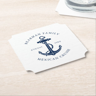 Nautical Boat Anchor Family Beach House Paper Coaster