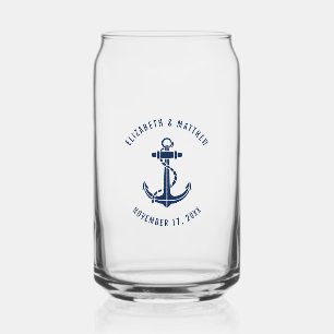 Nautical Boat Anchor Navy Blue Beach Wedding Can Glass