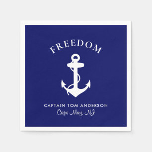 Nautical Boat Anchor Navy Blue Captain Family Name Napkin