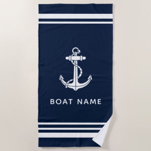 Nautical Boat Anchor Navy Blue Family Matching Beach Towel
