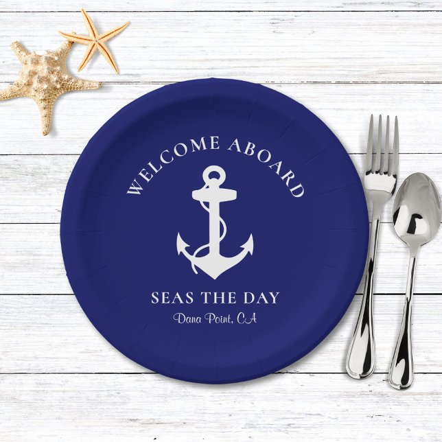 Nautical Boat Anchor Navy Blue Paper Plate (Creator Uploaded)