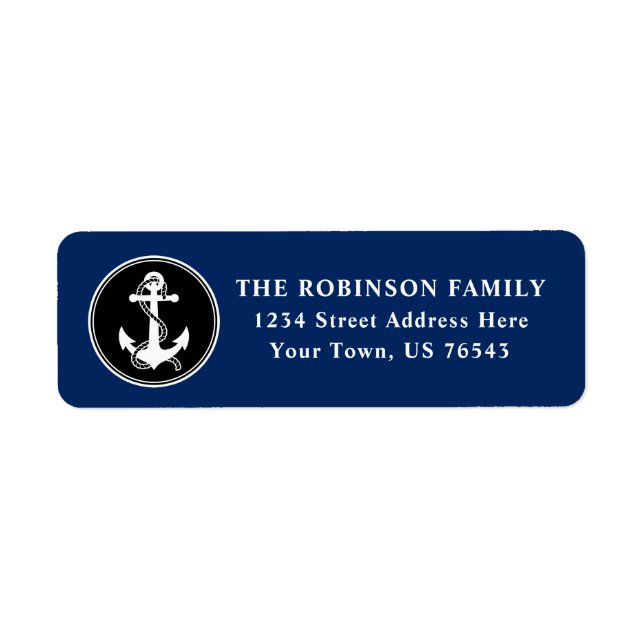 Nautical Boat Anchor Rope Black Blue White Address (Front)