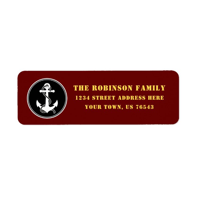Nautical Boat Anchor Rope Black White Red Gold (Front)
