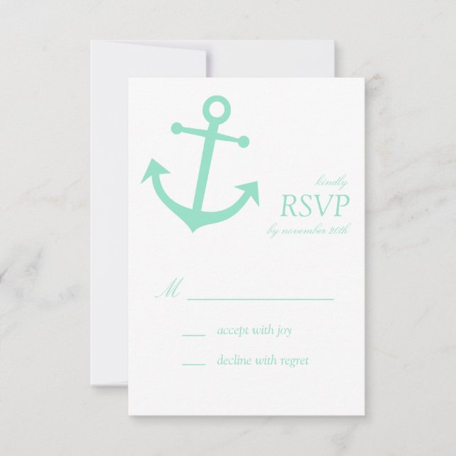 Nautical Boat Anchor RSVP Cards (Pale Green) (Front)