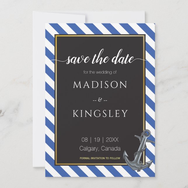 Nautical Boat Anchor Sailing SAVE THE DATE CARD (Front)