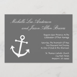 Nautical Boat Anchor Wedding Invitation (Grey)