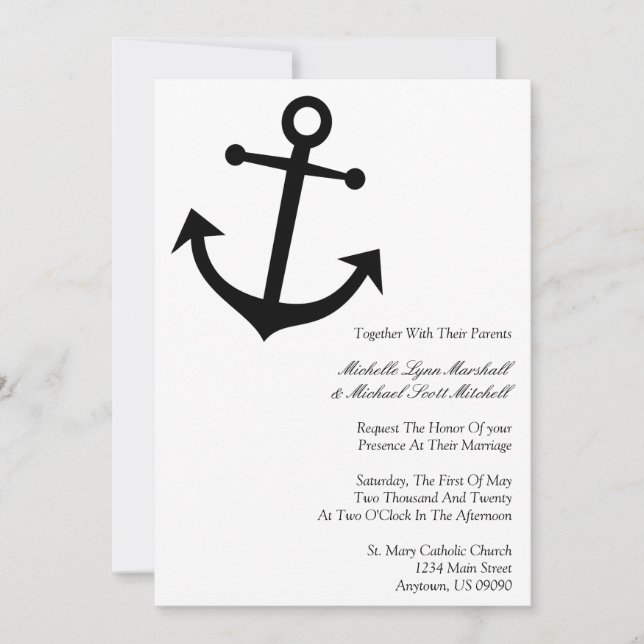 Nautical Boat Anchor Wedding Invitations (Black) (Front)