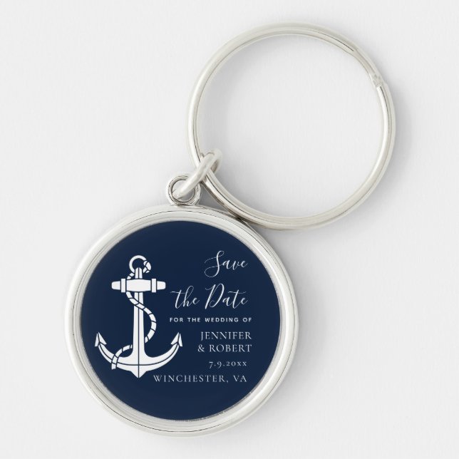 Nautical Boat Anchor Wedding Save the Date Keychain (Front)