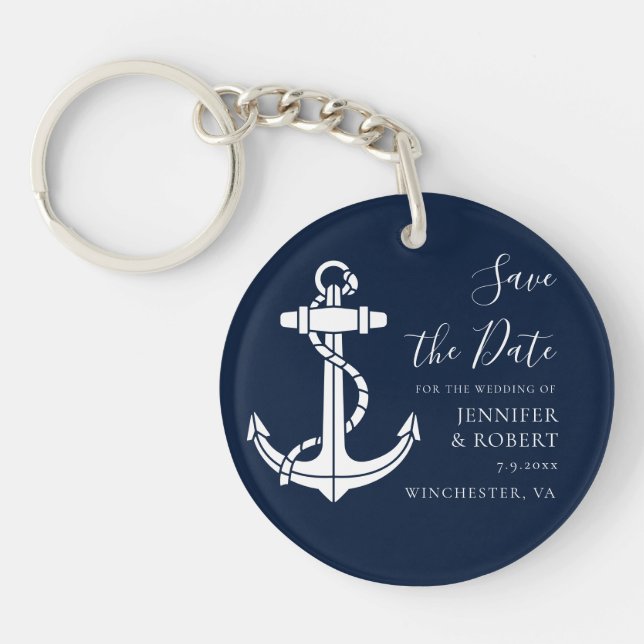 Nautical Boat Anchor Wedding Save the Date Keychain (Front)