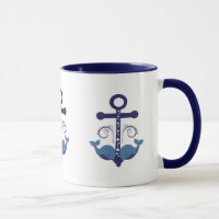 Nautical boat anchor with cute whales