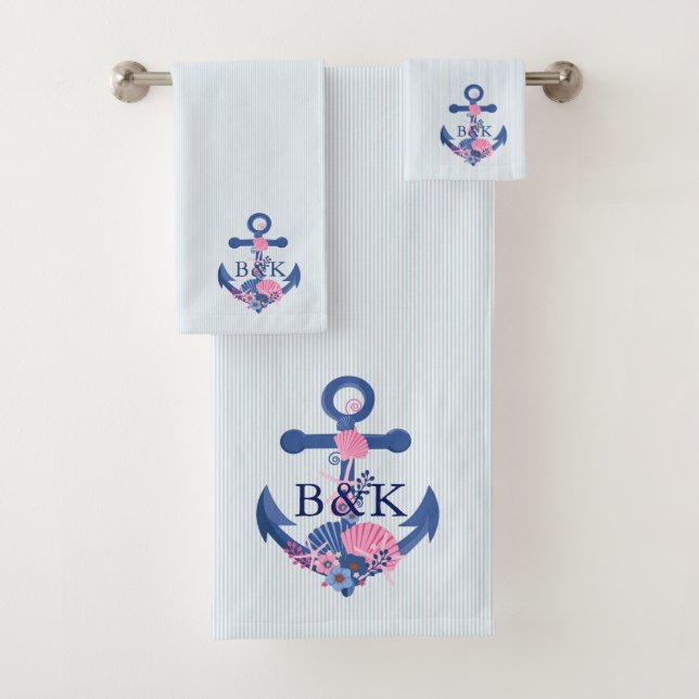 Nautical boat anchor with seashells accent bath towel set (Insitu)