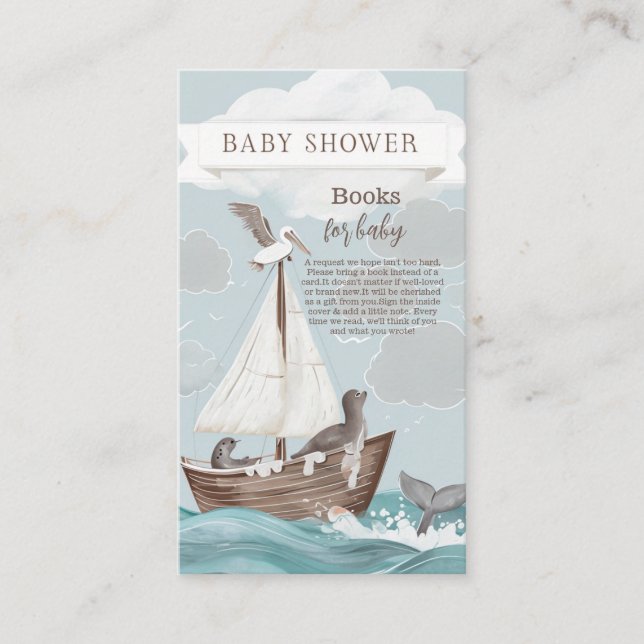Nautical Boat Baby Shower Books for Baby Enclosure Card (Front)