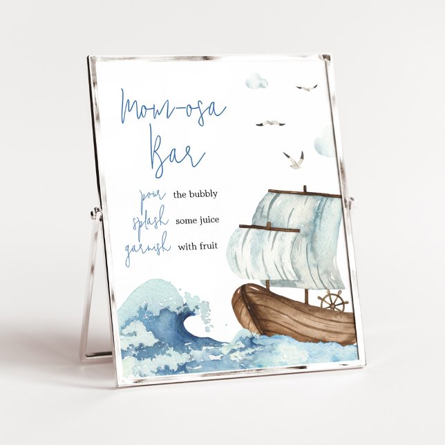 Nautical Boat Baby Shower Mom Osa Bar Poster (Ahoy It's A Boy Baby Shower Mom Osa Bar Sign)