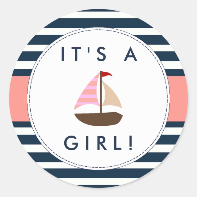 Nautical Boat Baby Shower Stickers - It's A Girl! (Front)